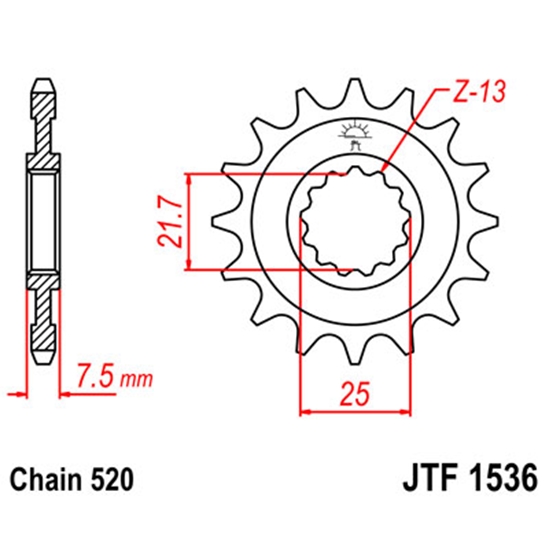 Řetězové kolečko JT16z, Kawasaki KFX 450R 08-14                                                                                                                                                                                                           
