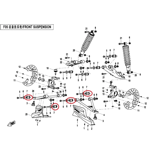 Uložení ramen přední a zadní náprava CFMOTO - pouzdro                                                                                                                                                                                                     